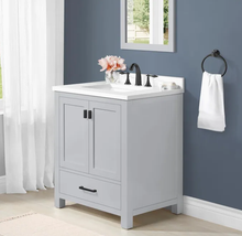 Load image into Gallery viewer, Allen + roth Ronald 30-in Dove Gray Undermount Single Sink Bathroom Vanity with White Engineered Stone Top