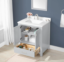 Load image into Gallery viewer, Allen + roth Ronald 30-in Dove Gray Undermount Single Sink Bathroom Vanity with White Engineered Stone Top