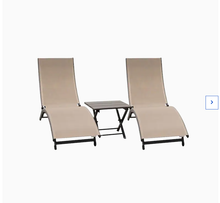 Load image into Gallery viewer, Vivere CORL3 Set of 2 Stackable Black Metal Frame Stationary Chaise Lounge Chair(s) with Macchiato Sling Seat