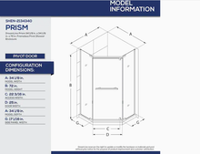 Load image into Gallery viewer, DreamLine Prism 72-in H x 34.125-in to 34.125-in W Frameless Pivot Brushed Nickel Shower Door (Clear Glass)