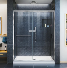 Load image into Gallery viewer, DreamLine Infinity-Z 72-in H x 56-in to 60-in W Semi-Frameless Sliding Chrome Shower Door (Clear Glass)