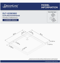 Load image into Gallery viewer, DreamLine SlimLine White 36-in W x 36-in L with Back Drain Acrylic Shower Base