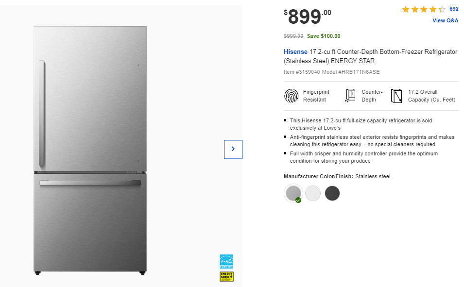 Hisense 17.2-cu ft Counter-depth Bottom-Freezer Refrigerator