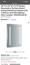 Load image into Gallery viewer, 36” Tiempo Recessed or Surface Mount Framed Medicine Cabinet with 4 Shelves and LED Lighting (Quantity 2)