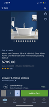 Load image into Gallery viewer, allen + roth Canberra 29-in W x 60-in L Gloss White Acrylic Oval Reversible Drain Freestanding Soaking Bathtub