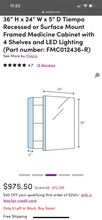 Load image into Gallery viewer, 36” Tiempo Recessed or Surface Mount Framed Medicine Cabinet with 4 Shelves and LED Lighting (Quantity 2)