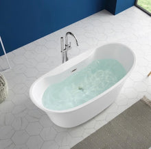 Load image into Gallery viewer, allen + roth Canberra 29-in W x 60-in L Gloss White Acrylic Oval Reversible Drain Freestanding Soaking Bathtub