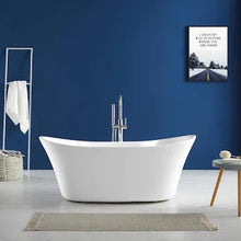 Load image into Gallery viewer, allen + roth Canberra 29-in W x 60-in L Gloss White Acrylic Oval Reversible Drain Freestanding Soaking Bathtub