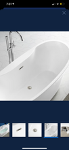 Load image into Gallery viewer, allen + roth Canberra 29-in W x 60-in L Gloss White Acrylic Oval Reversible Drain Freestanding Soaking Bathtub