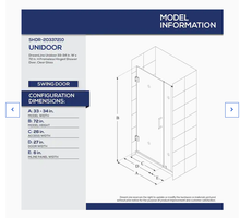 Load image into Gallery viewer, DreamLine Unidoor 72-in H x 33-in to 34-in W Frameless Hinged Brushed Nickel Shower Door (Clear Glass)