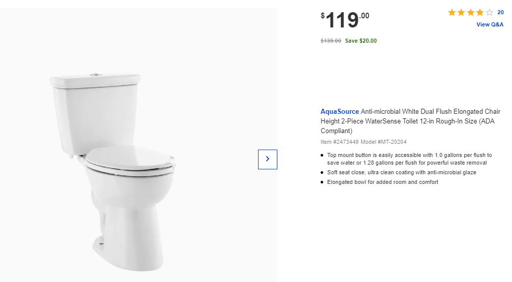 AquaSource Anti-microbial White Dual Flush Elongated Chair Height 2-Piece WaterSense Toilet 12-in Rough-In Size (ADA Compliant)