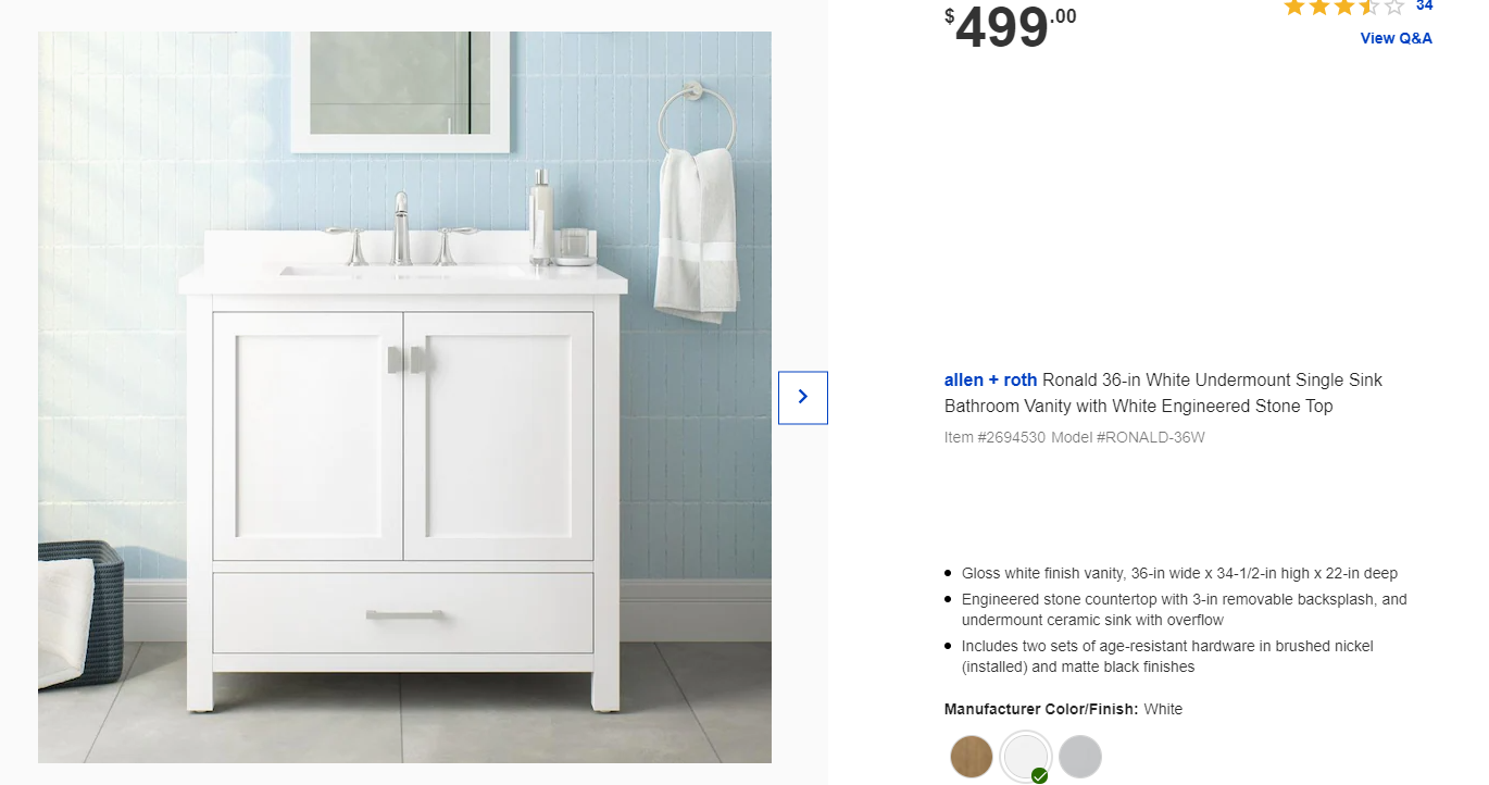 allen + roth Ronald 24-in Almond Toffee Undermount Single Sink Bathroom Vanity with White Engineered Stone Top
