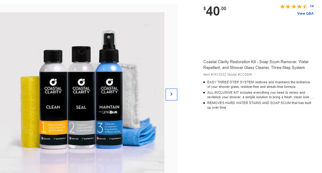 Coastal Clarity Restoration Kit - Soap Scum Remover, Water Repellent, and Shower Glass Cleaner, Three-Step System