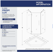 Load image into Gallery viewer, DreamLine DreamLine Prism Lux 36-in D x 36-in W x 74-3/4-in H Frameless Shower Enclosure in Chrome and Corner Drain White Base
