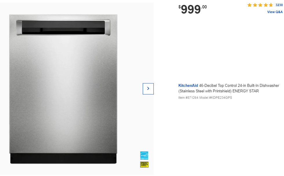 KitchenAid 46-Decibel Top Control 24-in Built-In Dishwasher (Stainless Steel with Printshield) ENERGY STAR