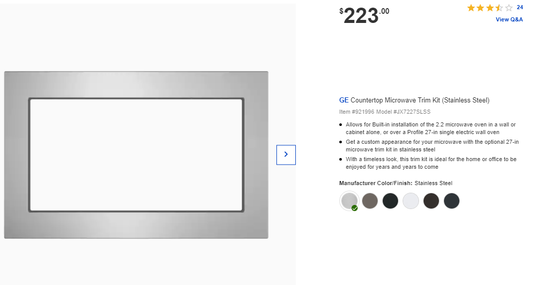 GE Countertop Microwave Trim Kit (Stainless Steel) Build Smart
