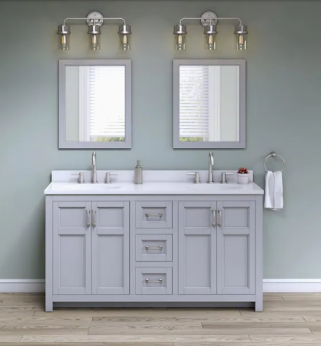 Style Selections Lowry 61-in Light Gray Double Sink Bathroom Vanity with White Acrylic Top