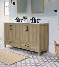 Load image into Gallery viewer, Style Selections Edwards 60-in Natural Oak Undermount Double Sink Bathroom Vanity with White Engineered Stone Top Item #2694640Model #EDWARDS-60NO
