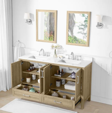 Load image into Gallery viewer, Style Selections Edwards 60-in Natural Oak Undermount Double Sink Bathroom Vanity with White Engineered Stone Top Item #2694640Model #EDWARDS-60NO
