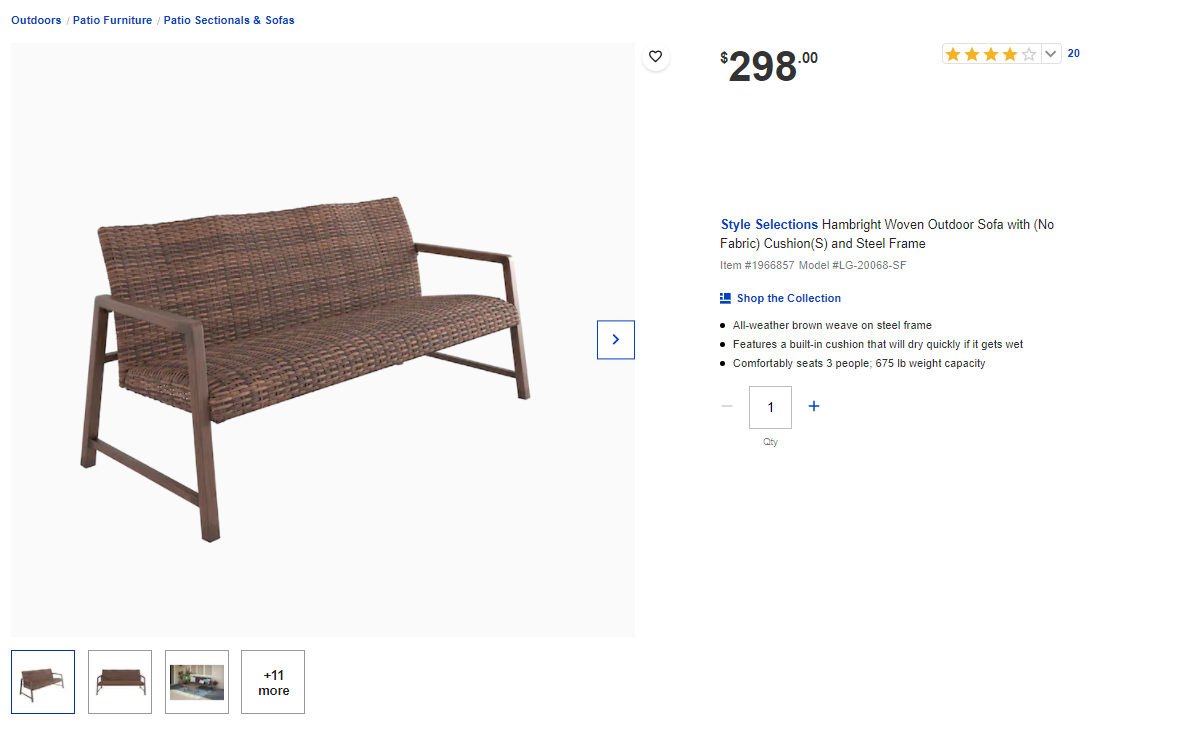 Style Selections Hambright Woven Outdoor Sofa with No Fabric